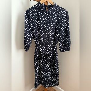 Boden Size 4 Petite Lottie Navy Blue & White Polka Dot Midi Dress